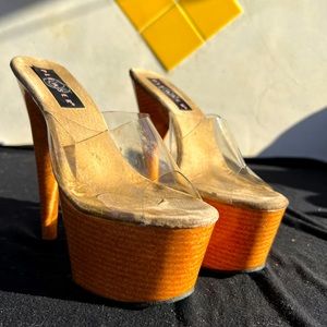 Tan PLEASER Clear Strap Heels Stilettos